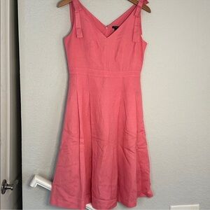 Ann Taylor Linen Tank Dress Shoulder Bow Corql Preppy Brunch Spring Vacation